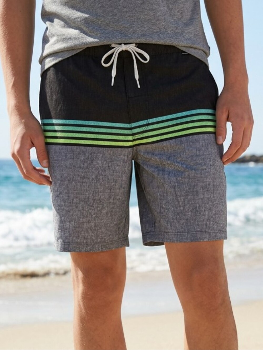 Hurley Phantom Baja Malibu Hybrid Shorts 30 Black Gray Stripe Swim Surf Cruise
